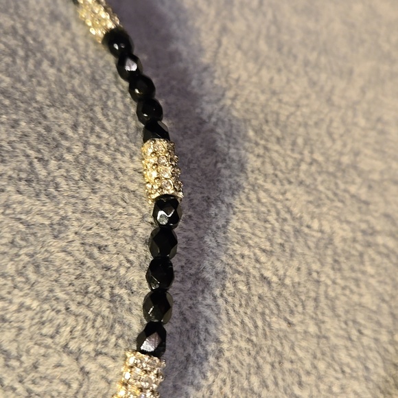 Napier Vintage Black Faceted Beads and Rhinestone  Beaded Necklace. 16 Inches. - Picture 2 of 4